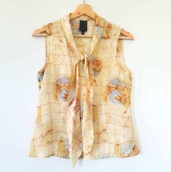 Vintage Tops - Dué Per Dué 100% Silk Printed Blouse size 4